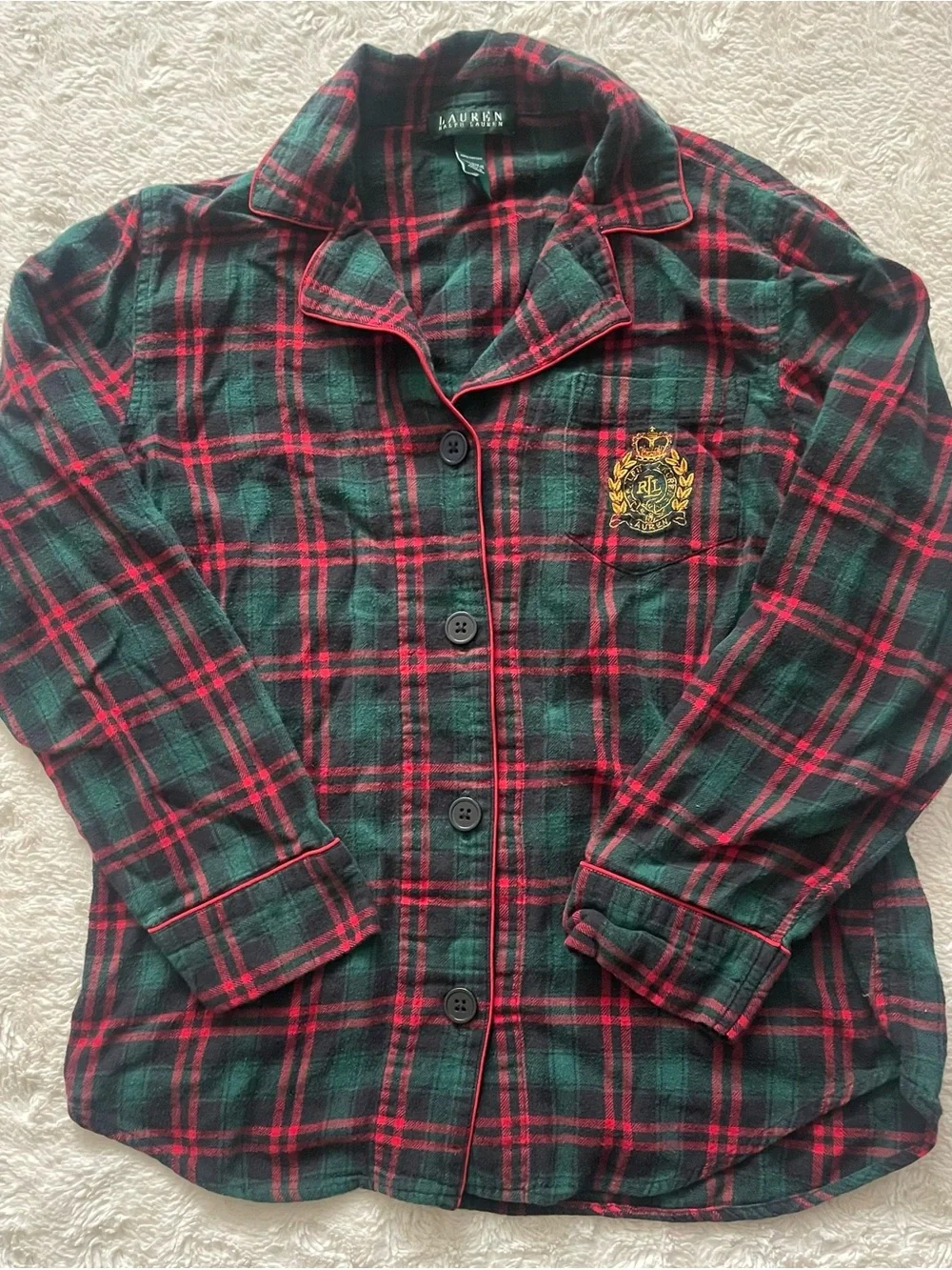 Lauren Ralph Lauren Green & Red Plaid Button-Front Pajama Set with Crest